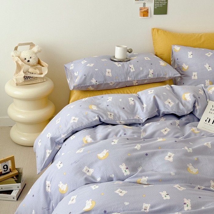 91家纺网 家纺一手货源 找家纺 安莱生活 2024新款高奢全棉新疆棉双层纱四件套 晚安熊