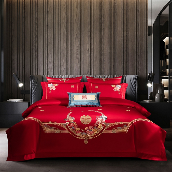 91家纺网 家纺一手货源 找家纺 佳汐蓝家纺 2024新款100支全棉刺绣婚庆四件套多件套-挚美-花颜赋