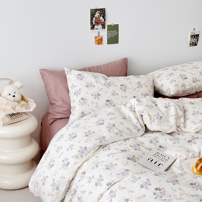 91家纺网 家纺一手货源 找家纺 安莱生活 2024新款高奢全棉新疆棉双层纱四件套 慵懒午后