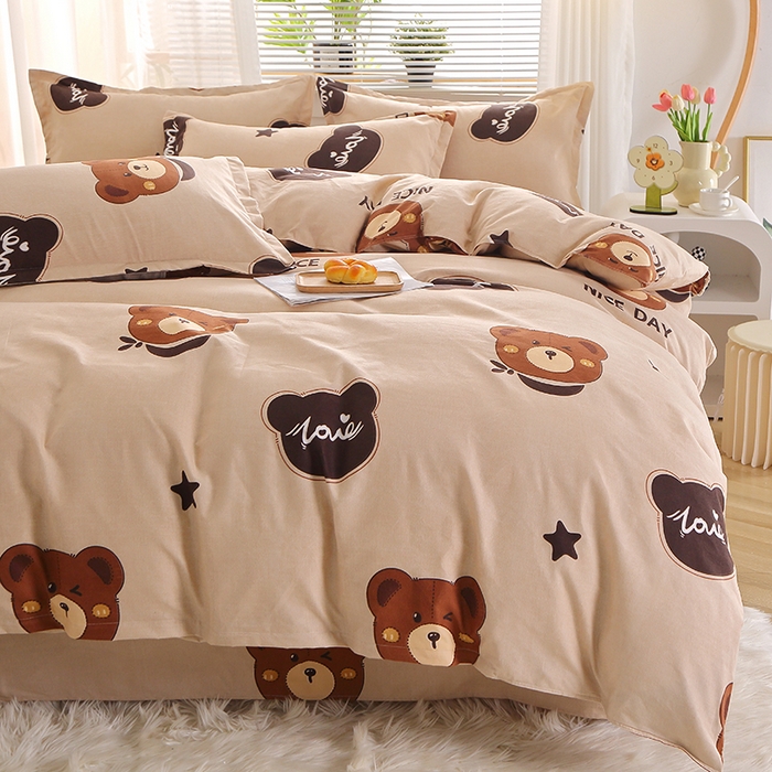 91家纺网 家纺一手货源 找家纺 北部居 2024新款加厚化纤四件套 小熊