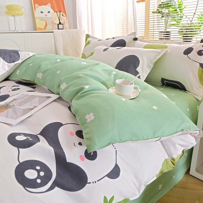 91家纺网 家纺一手货源 找家纺 北部居 2024新款加厚化纤四件套 熊猫