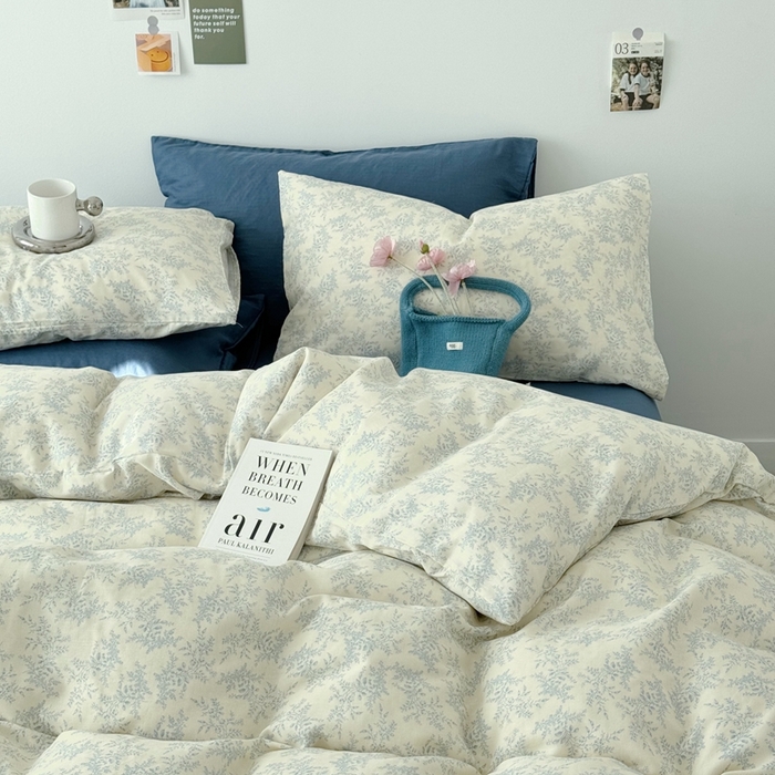 91家纺网 家纺一手货源 找家纺 安莱生活 2024新款高奢全棉新疆棉双层纱四件套 清风