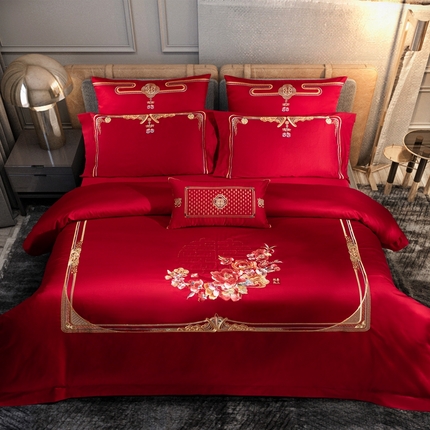 91家纺网 家纺一手货源 找家纺 （总）佳汐蓝家纺 2024新款100支全棉刺绣婚庆四件套多件套-挚美