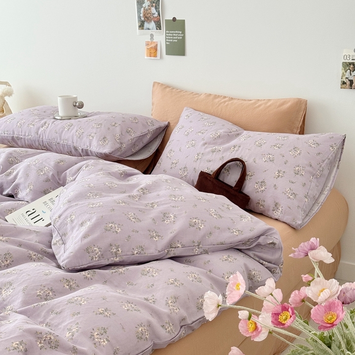 91家纺网 家纺一手货源 找家纺 安莱生活 2024新款高奢全棉新疆棉双层纱四件套 海棠花黄