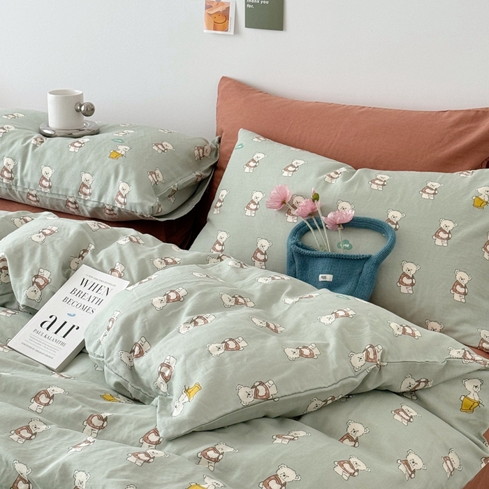 91家纺网 家纺一手货源 找家纺 安莱生活 2024新款高奢全棉新疆棉双层纱四件套 熊崽崽