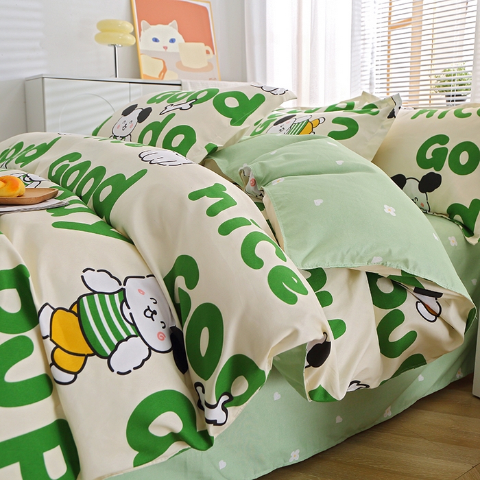 91家纺网 家纺一手货源 找家纺 北部居 2024新款加厚化纤四件套 爱心狗