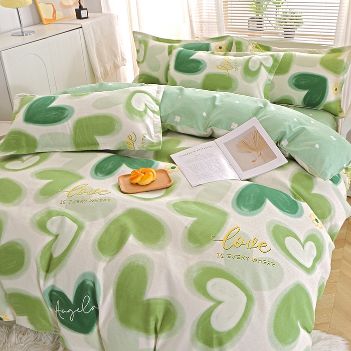 91家纺网 家纺一手货源 找家纺 北部居 2024新款加厚化纤四件套 爱在心田