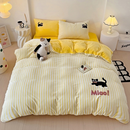 91家纺网 家纺一手货源 找家纺 （总）乐童家纺 2024新款直播热款高克重牛奶绒呆萌小刺绣系列四件套