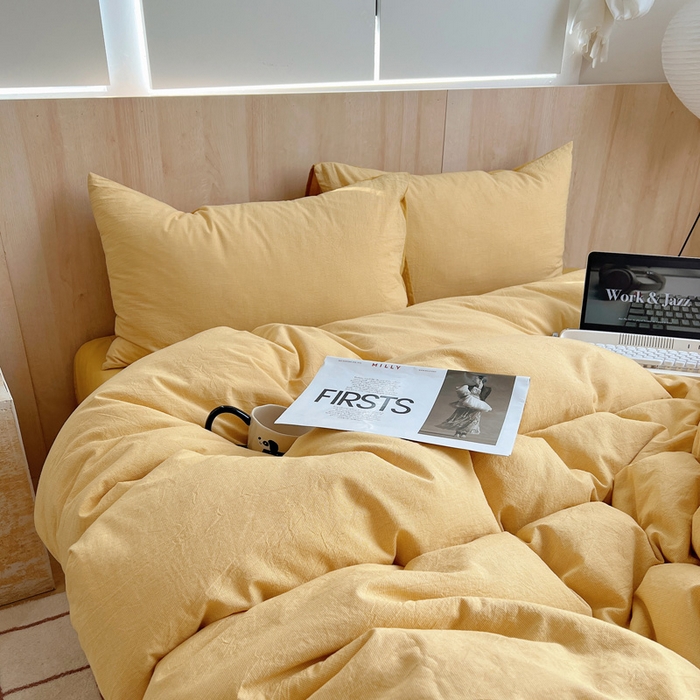 91家纺网 家纺一手货源 找家纺 雅居纺家纺 2024新款色织水洗棉四件套 千鸟格黄