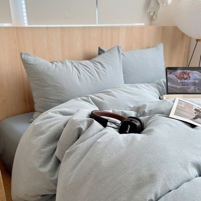 91家纺网 家纺一手货源 找家纺 雅居纺家纺 2024新款色织水洗棉四件套 千鸟格蓝