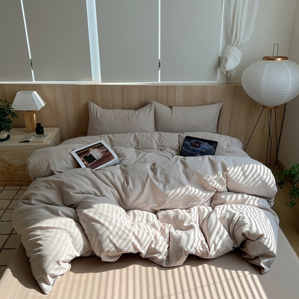 雅居纺家纺 2024新款色织水洗棉四件套 千鸟格卡其