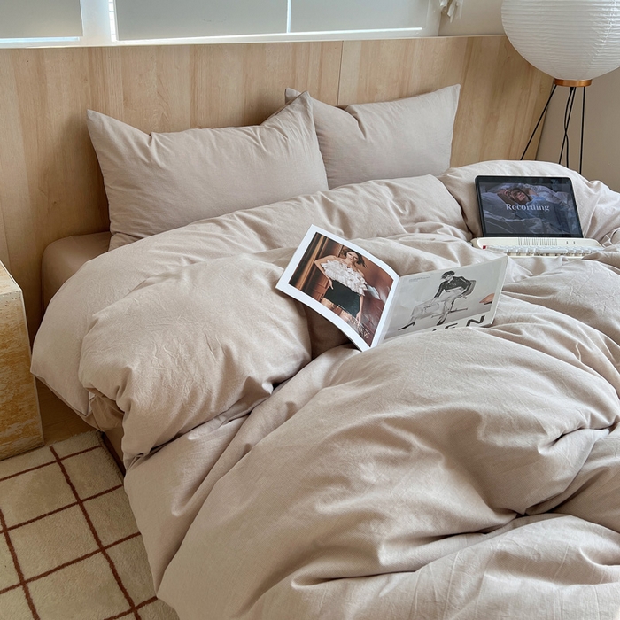 91家纺网 家纺一手货源 找家纺 雅居纺家纺 2024新款色织水洗棉四件套 千鸟格卡其