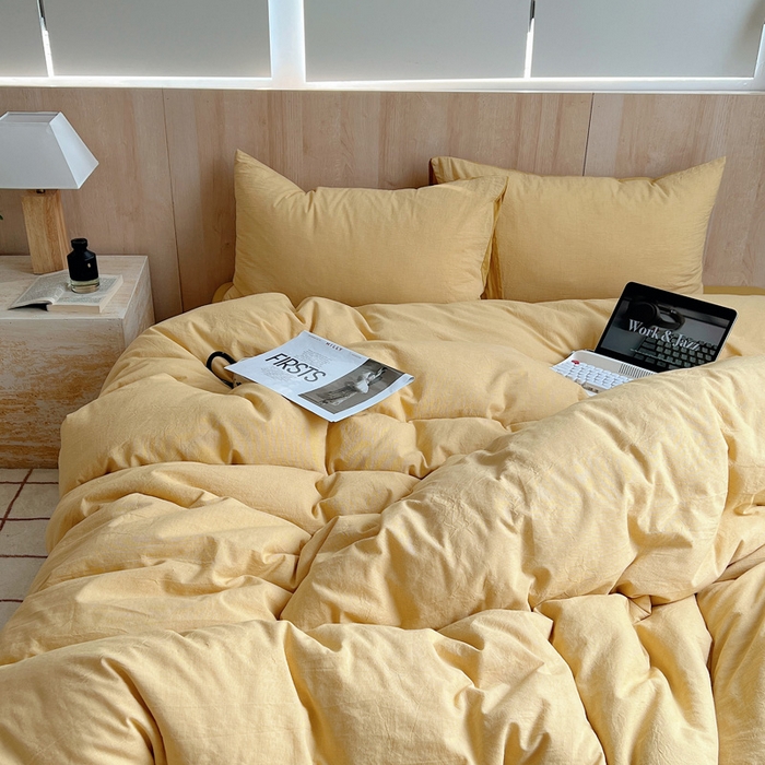 91家纺网 家纺一手货源 找家纺 雅居纺家纺 2024新款色织水洗棉四件套 千鸟格黄