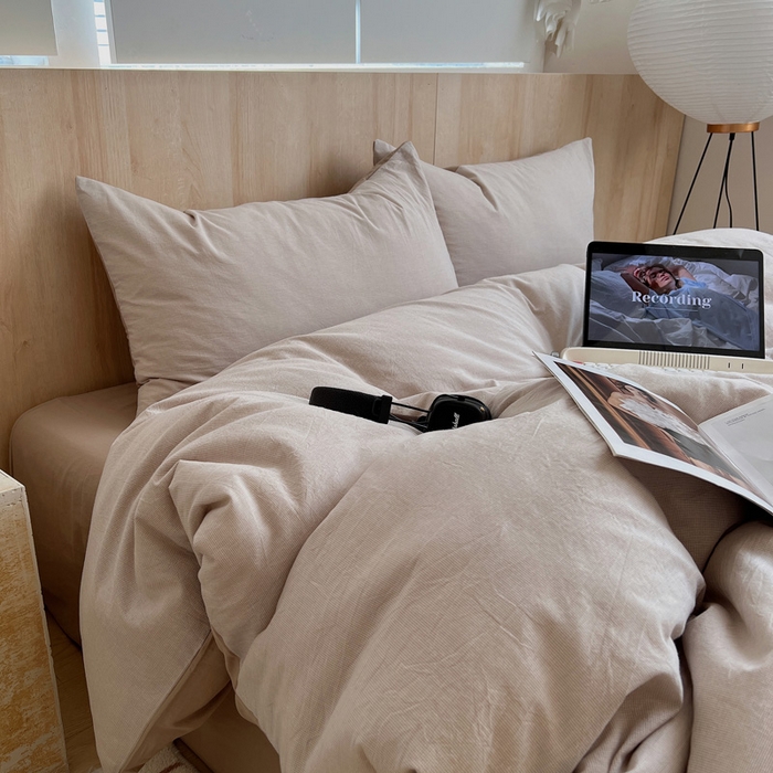 91家纺网 家纺一手货源 找家纺 雅居纺家纺 2024新款色织水洗棉四件套 千鸟格卡其