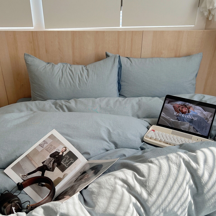 91家纺网 家纺一手货源 找家纺 雅居纺家纺 2024新款色织水洗棉四件套 千鸟格蓝