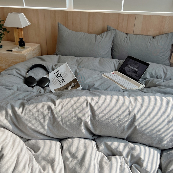 91家纺网 家纺一手货源 找家纺 雅居纺家纺 2024新款色织水洗棉四件套 千鸟格灰