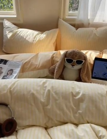 91家纺网 家纺一手货源 找家纺 雅居纺家纺 2024新款色织水洗棉四件套 奶油格