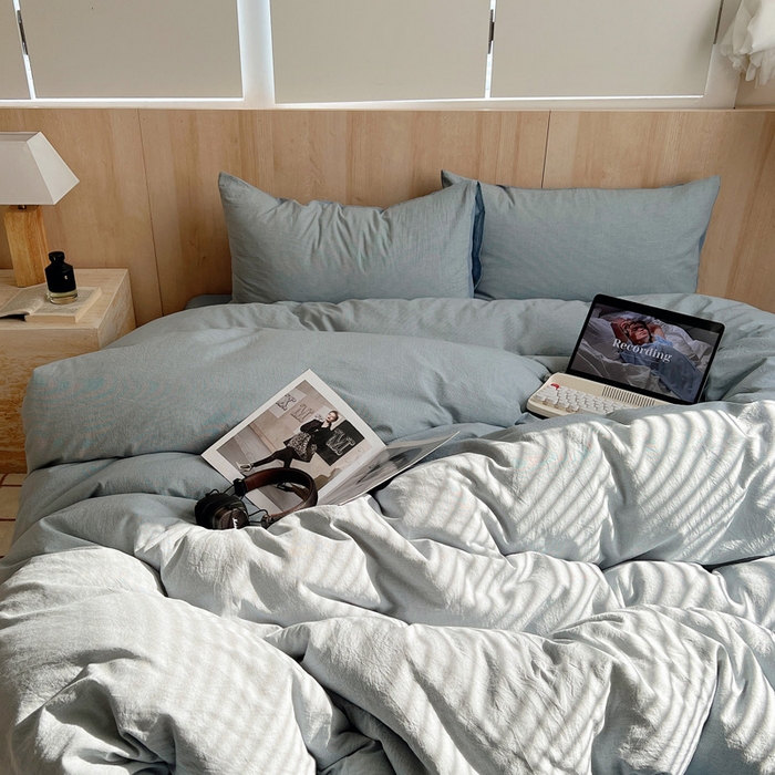 91家纺网 家纺一手货源 找家纺 雅居纺家纺 2024新款色织水洗棉四件套 千鸟格蓝