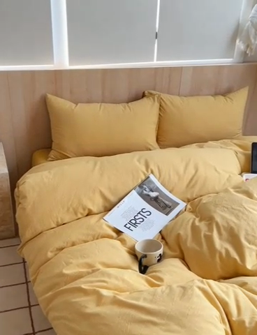 91家纺网 家纺一手货源 找家纺 雅居纺家纺 2024新款色织水洗棉四件套 千鸟格黄