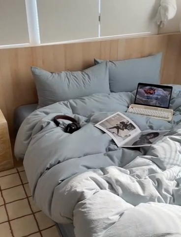 91家纺网 家纺一手货源 找家纺 雅居纺家纺 2024新款色织水洗棉四件套 千鸟格蓝