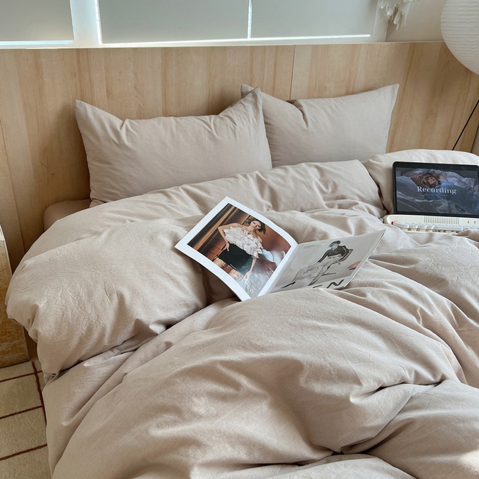 91家纺网 家纺一手货源 找家纺 雅居纺家纺 2024新款色织水洗棉四件套 千鸟格卡其