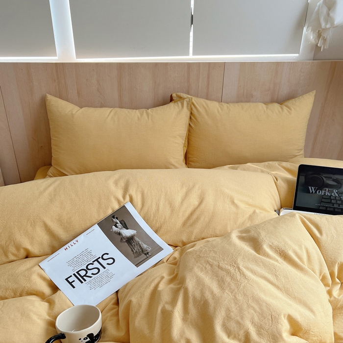 91家纺网 家纺一手货源 找家纺 雅居纺家纺 2024新款色织水洗棉四件套 千鸟格黄