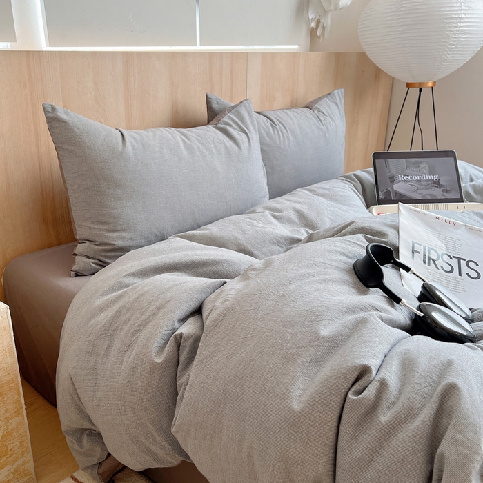 91家纺网 家纺一手货源 找家纺 雅居纺家纺 2024新款色织水洗棉四件套 千鸟格灰