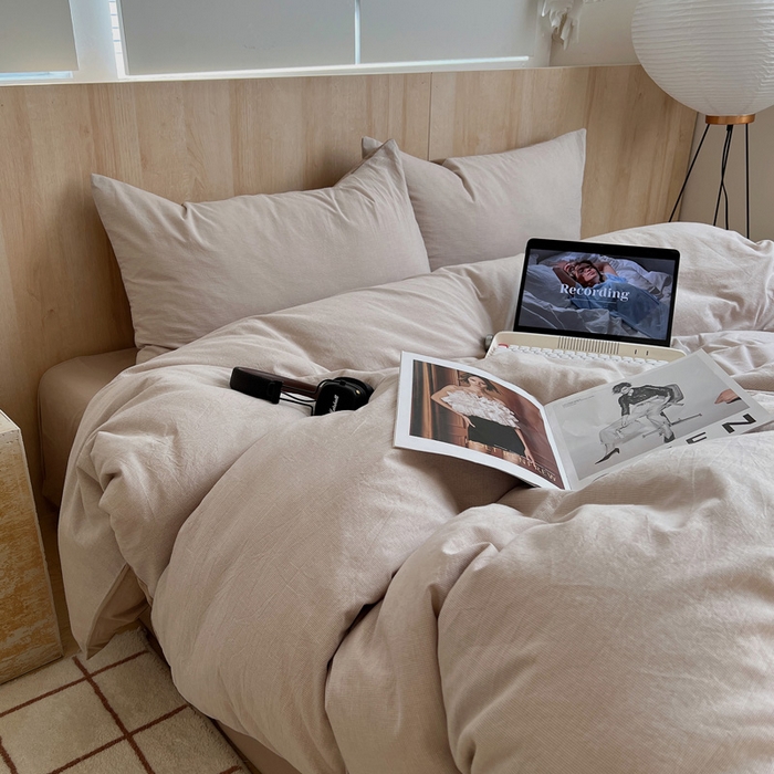 91家纺网 家纺一手货源 找家纺 雅居纺家纺 2024新款色织水洗棉四件套 千鸟格卡其