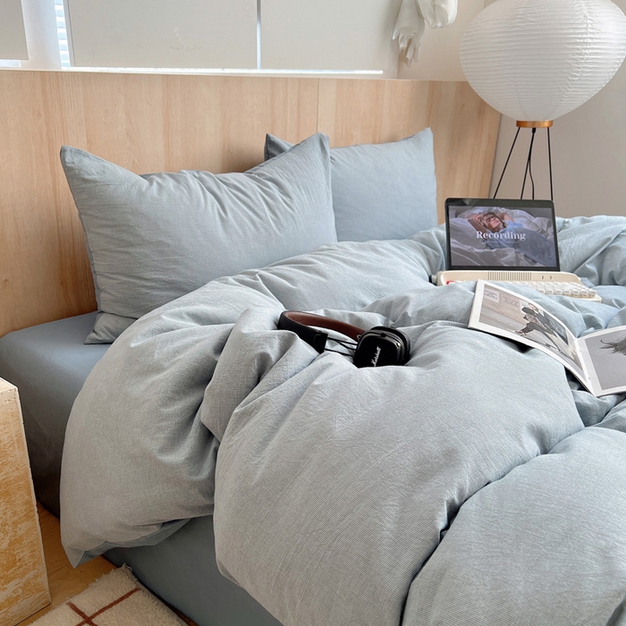 91家纺网 家纺一手货源 找家纺 雅居纺家纺 2024新款色织水洗棉四件套 千鸟格蓝