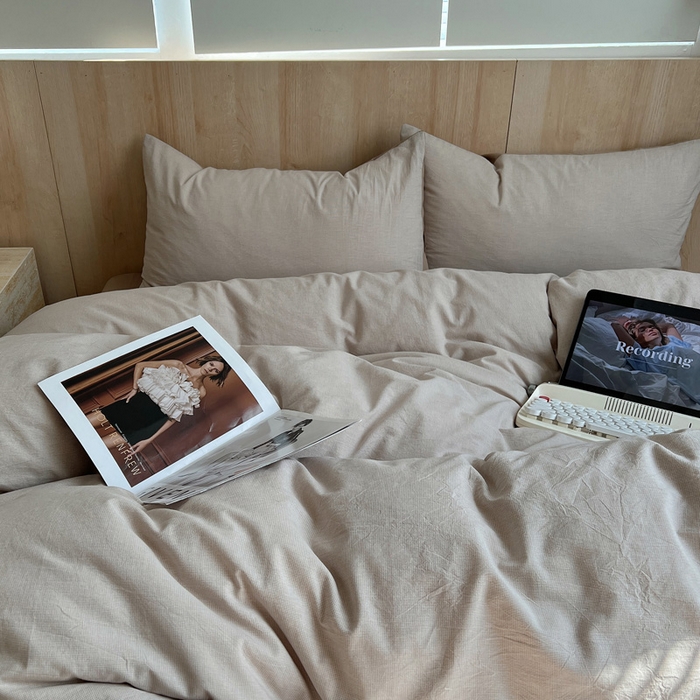 91家纺网 家纺一手货源 找家纺 雅居纺家纺 2024新款色织水洗棉四件套 千鸟格卡其