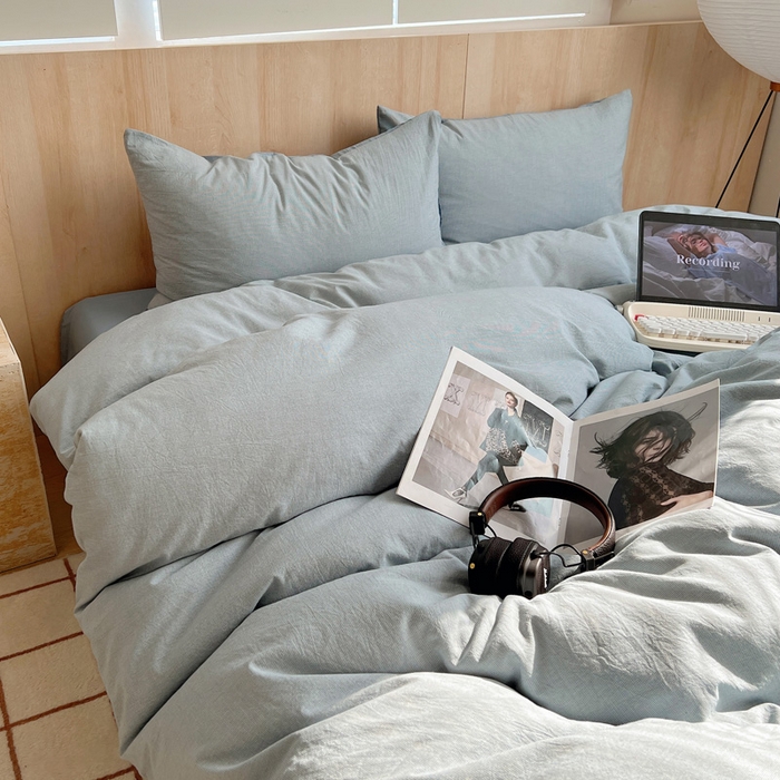 91家纺网 家纺一手货源 找家纺 雅居纺家纺 2024新款色织水洗棉四件套 千鸟格蓝