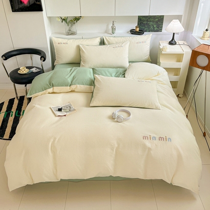 91家纺网 家纺一手货源 找家纺 （总）雅居纺家纺 2024新款全棉华夫格绣花四件套