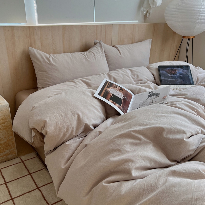 91家纺网 家纺一手货源 找家纺 雅居纺家纺 2024新款色织水洗棉四件套 千鸟格卡其