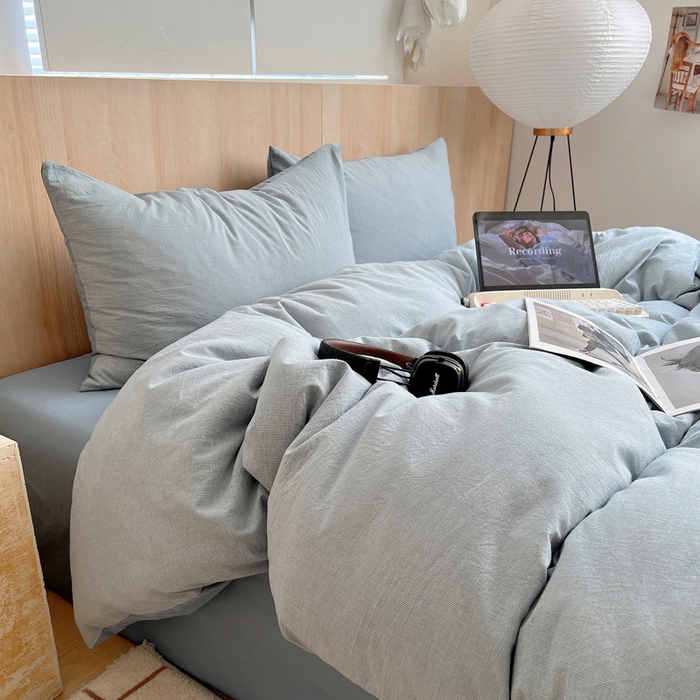 91家纺网 家纺一手货源 找家纺 雅居纺家纺 2024新款色织水洗棉四件套 千鸟格蓝