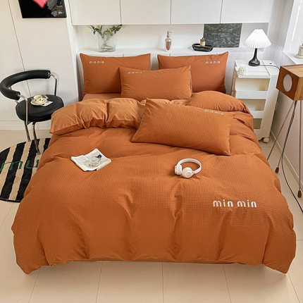雅居纺家纺 2024新款全棉华夫格绣花四件套 Min-焦糖