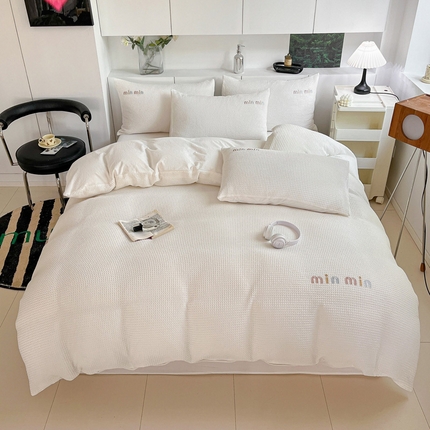 91家纺网 家纺一手货源 找家纺 （总）雅居纺家纺 2024新款全棉华夫格绣花四件套