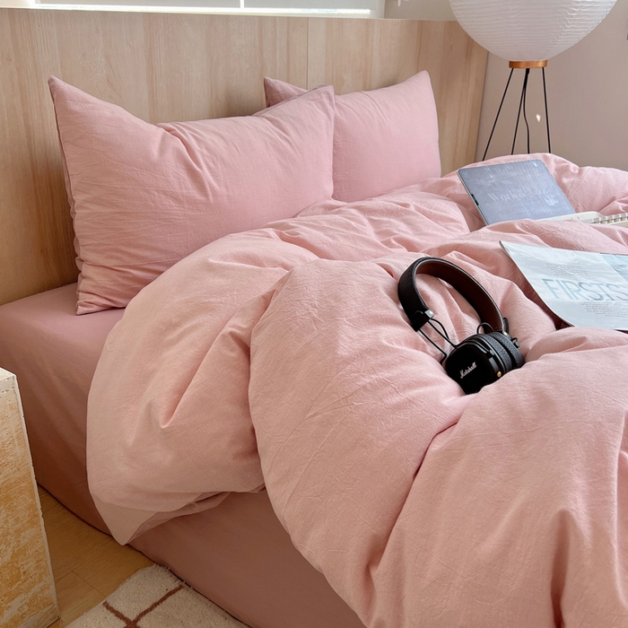 91家纺网 家纺一手货源 找家纺 雅居纺家纺 2024新款色织水洗棉四件套 千鸟格粉