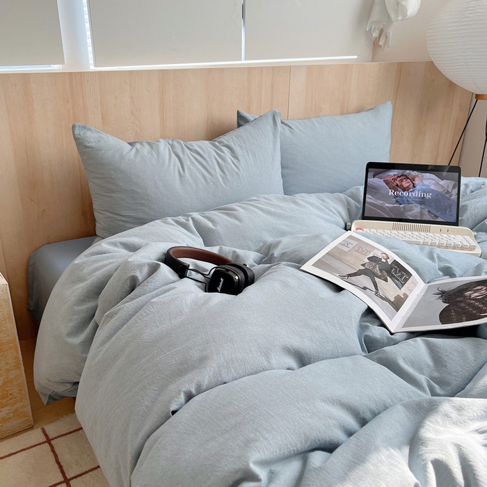 91家纺网 家纺一手货源 找家纺 雅居纺家纺 2024新款色织水洗棉四件套 千鸟格蓝