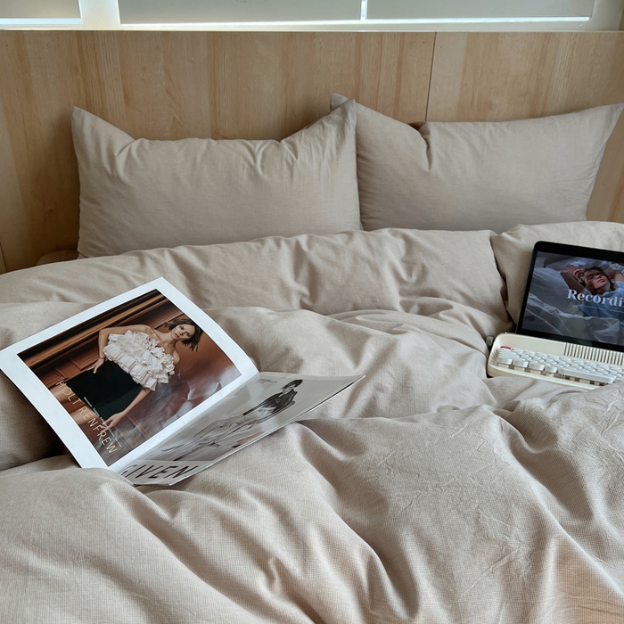 91家纺网 家纺一手货源 找家纺 雅居纺家纺 2024新款色织水洗棉四件套 千鸟格卡其