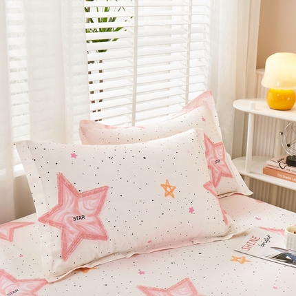 名优家纺 2024新款13070全棉印花系列单品枕套 粉色星