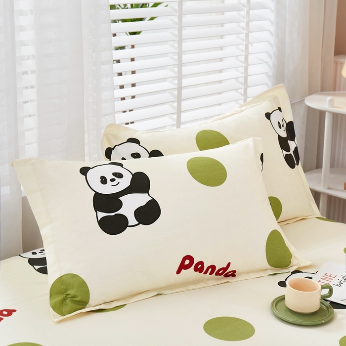 91家纺网 家纺一手货源 找家纺 名优家纺 2024新款13070全棉印花系列单品枕套 可爱熊猫
