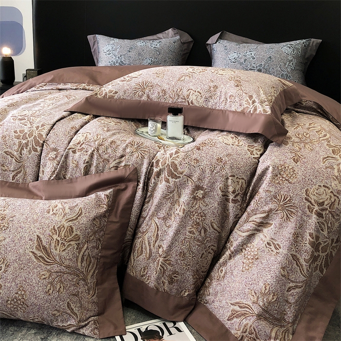 91家纺网 家纺一手货源 找家纺 鹿班家居 2024新款100支长绒棉系列——古堡印象 场景一（标准会员-20） 玫瑰豆沙