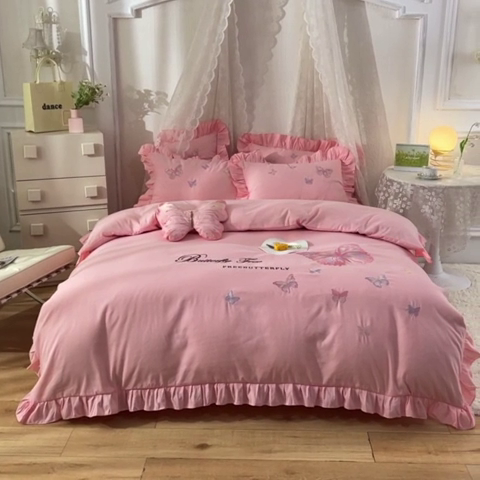 91家纺网 家纺一手货源 找家纺 欧冠家纺 2024四季款云锦棉刺绣绣花四件套-羽蝶 羽蝶-玉色