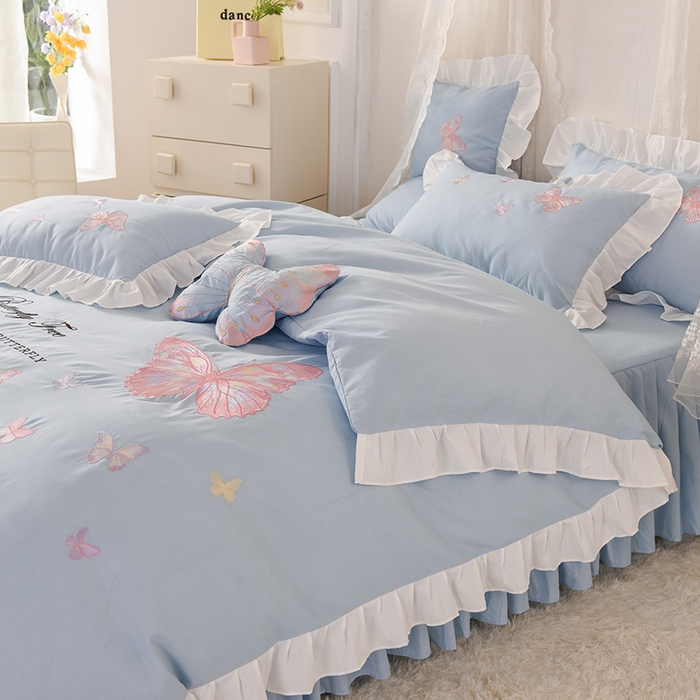 91家纺网 家纺一手货源 找家纺 欧冠家纺 2024四季款云锦棉刺绣绣花四件套-羽蝶 羽蝶-慕蓝