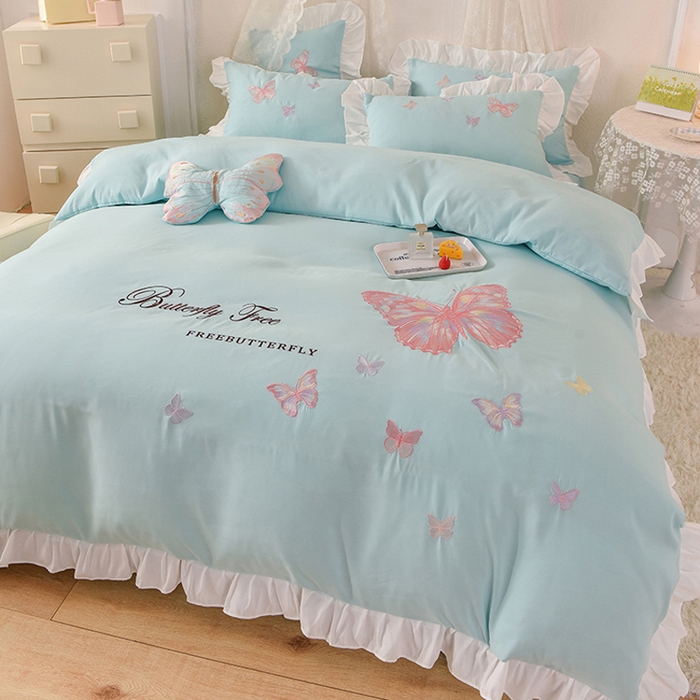 91家纺网 家纺一手货源 找家纺 欧冠家纺 2024四季款云锦棉刺绣绣花四件套-羽蝶 羽蝶-碧绿