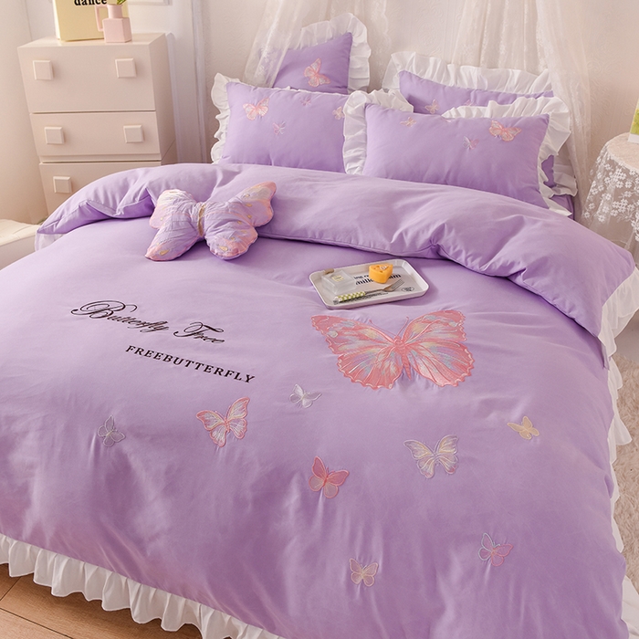 91家纺网 家纺一手货源 找家纺 （总）绒世界 2024四季款云锦棉刺绣绣花四件套-羽蝶系列