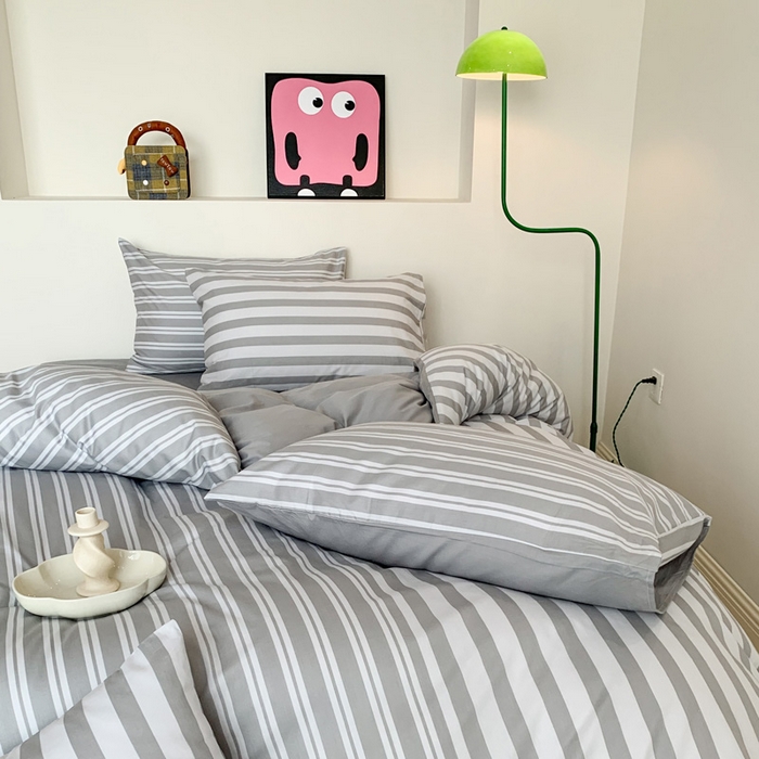 91家纺网 家纺一手货源 找家纺 澳萝拉 2024新款全棉条纹大版四件套 椰子灰