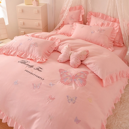 欧冠家纺 2024四季款云锦棉刺绣绣花四件套-羽蝶 羽蝶-玉色