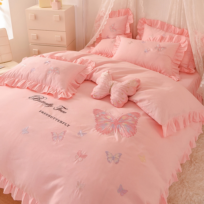 91家纺网 家纺一手货源 找家纺 欧冠家纺 2024四季款云锦棉刺绣绣花四件套-羽蝶 羽蝶-玉色