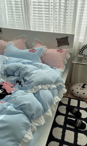 91家纺网 家纺一手货源 找家纺 泉欣 2024水洗亲肤棉可爱卡通绣花四件套(专版花型)煤球猫 煤球猫-浅蓝